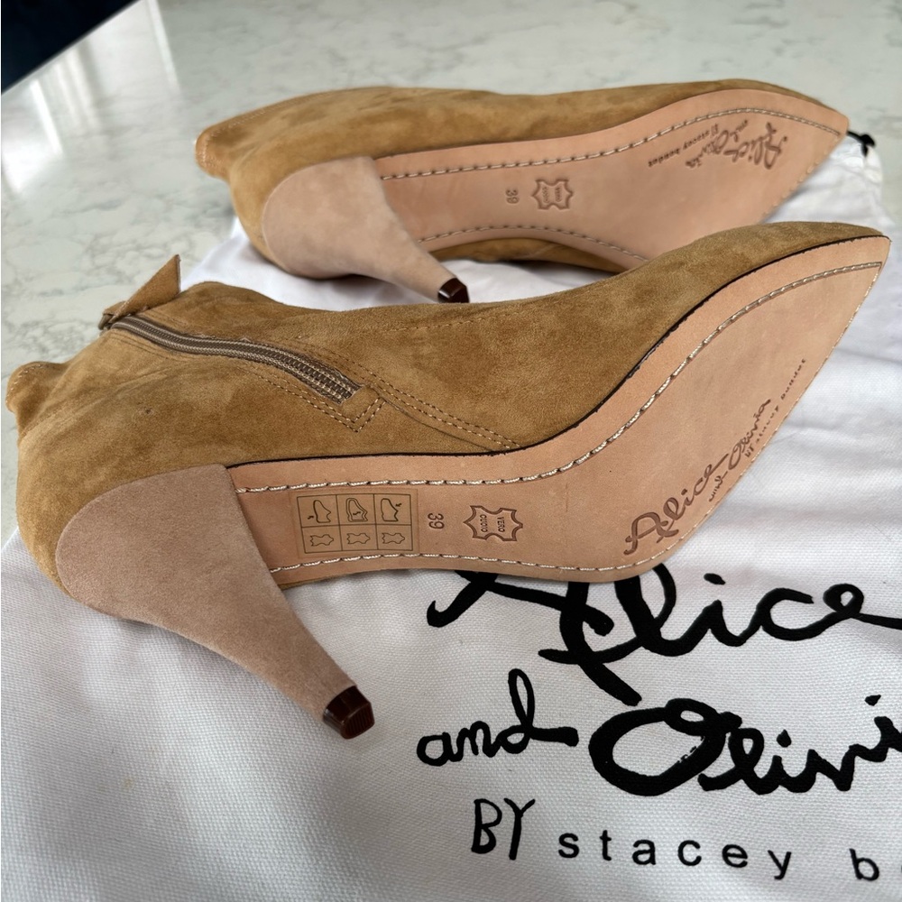 Alice + Olivia Camel Suede Heeled Boots - Picture 5 of 5